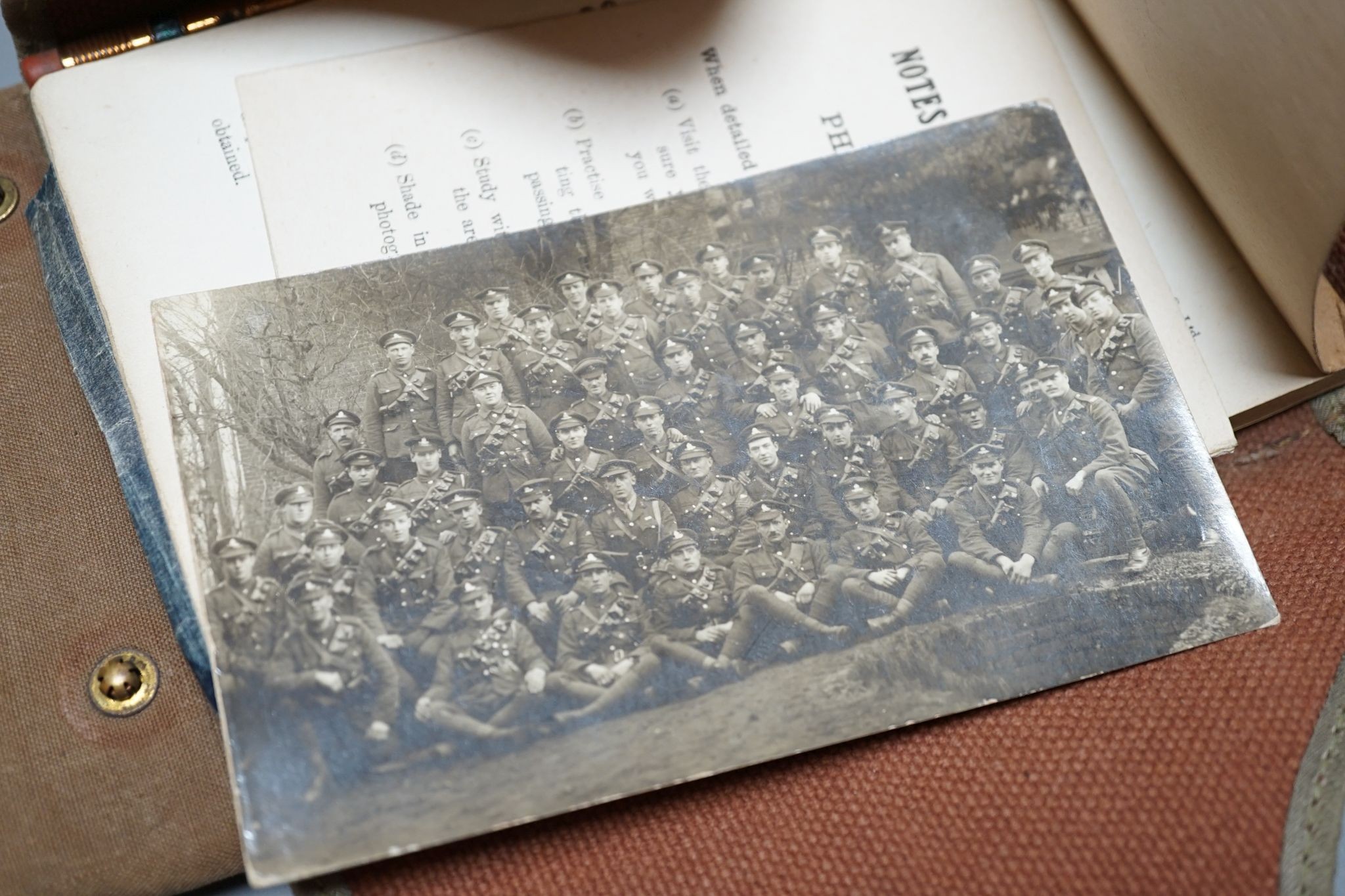 A WW1 observer's manual, with map, field message book, army form and pencil